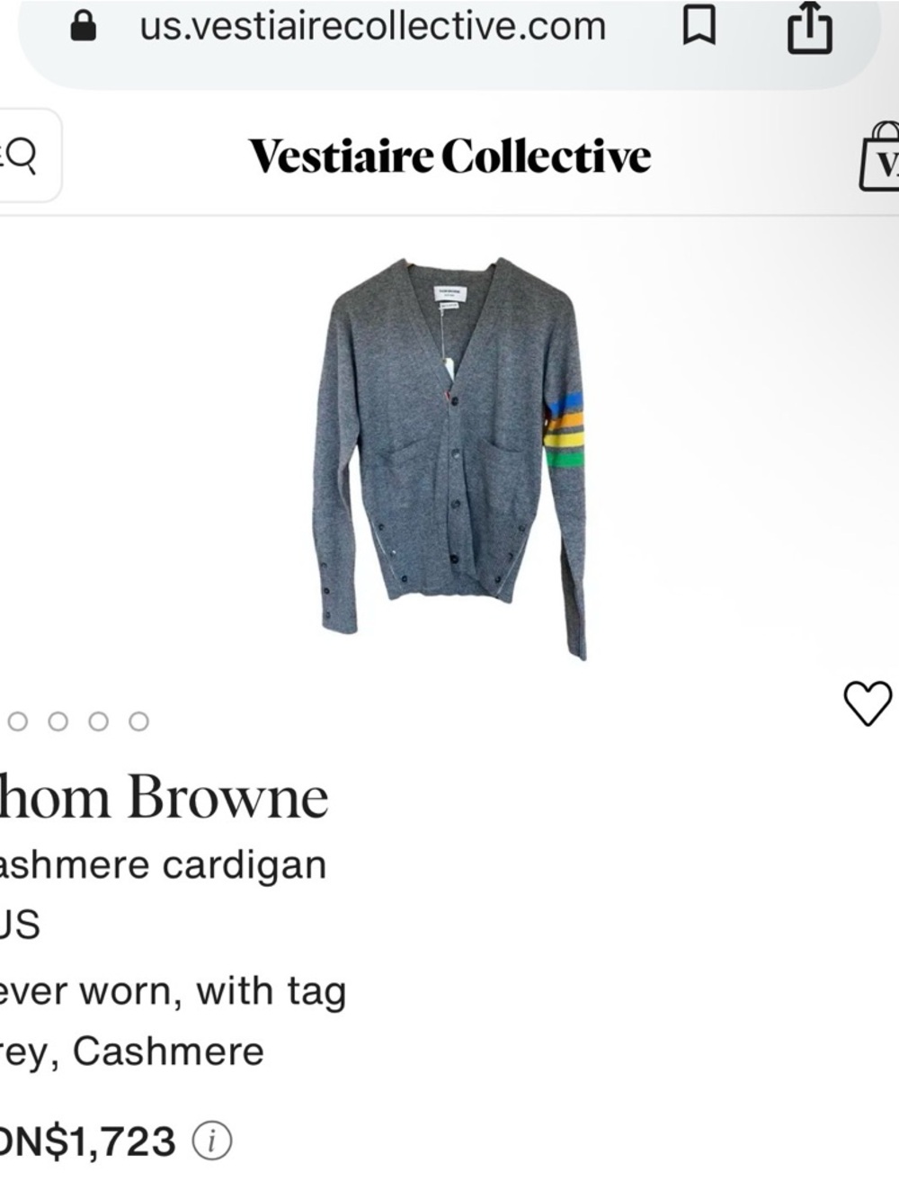 Thom Browne 100% cashmere Gray V-Neck Cardigan